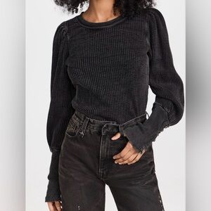 Free People FP One Wesley Thermal Shirt Women's Small charcoal grey Waffle Knit